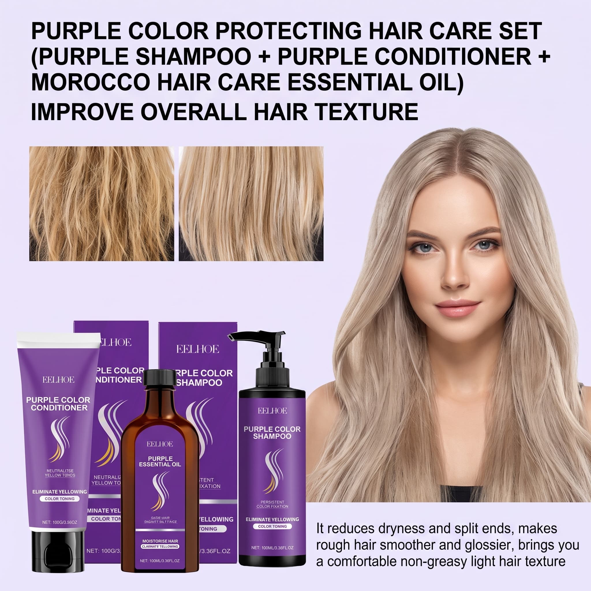 Hair Care Serum - Conjunto de Shampoo Roxo com Condicionador,