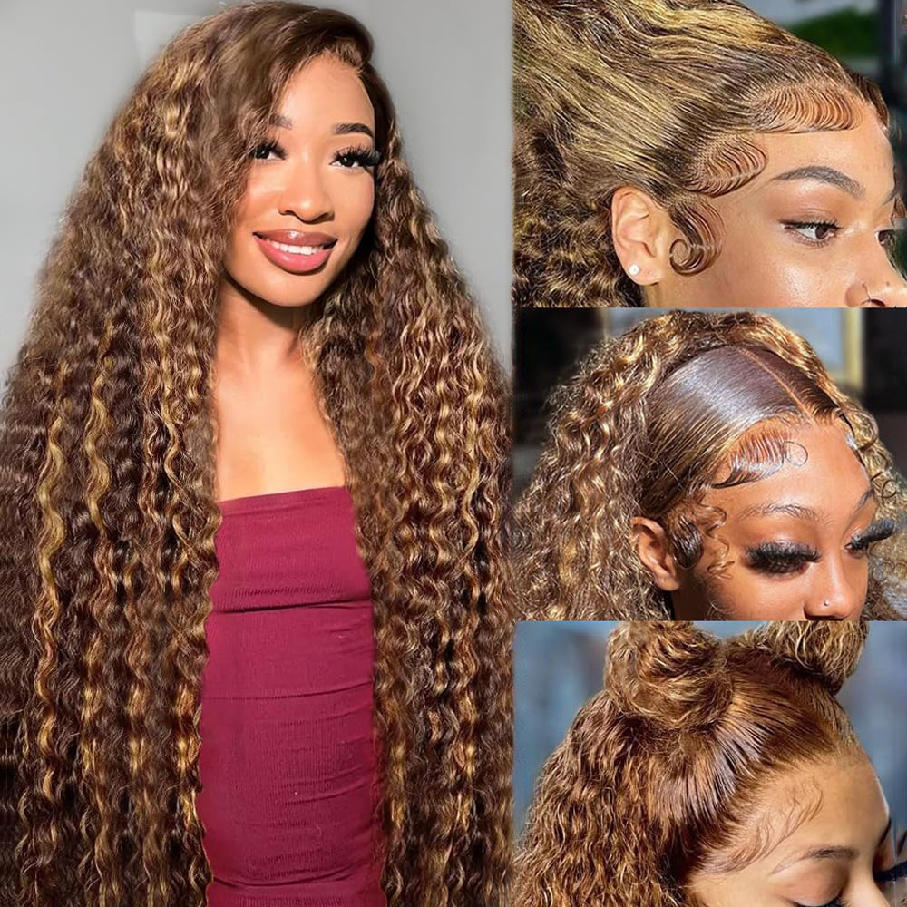 Lace Front Wig - 36 Polegada onda profunda p4/27 destaque